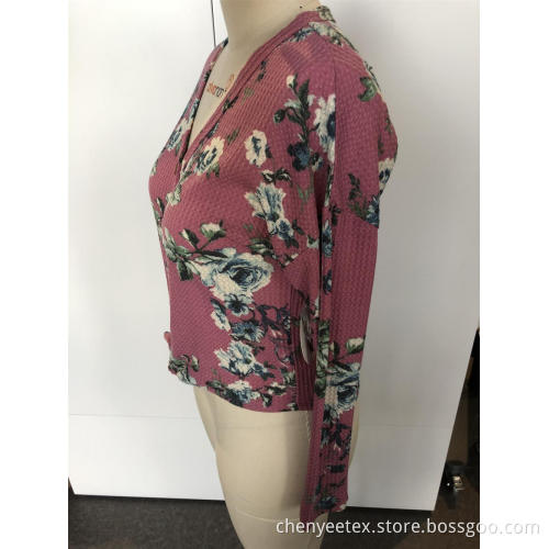 Blommig rund hals stickad cardigan